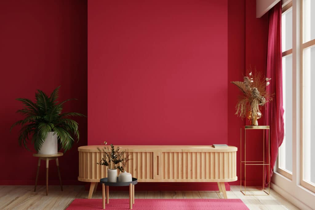 living space painted in a burgundy colour